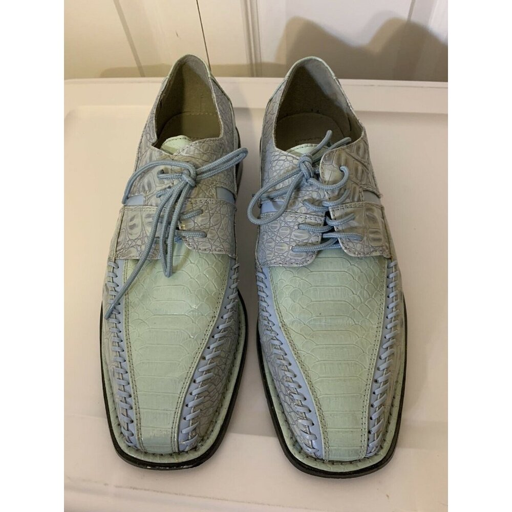 Sio Faux Crocodile Alligator Men’s Sz 10‎ Derby Square Toe Dress Shoes Green Blu